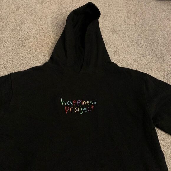 Happiness Project Sweatshirt Embroidered Suicide Awareness Black Hoodie XL Youth - Picture 3 of 7